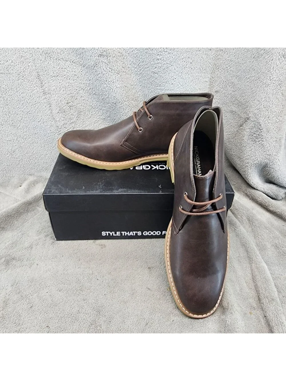 Nick Graham Shoes Mens Size 12 Charles Brown Faux Leather Chukka Boots *NWT*